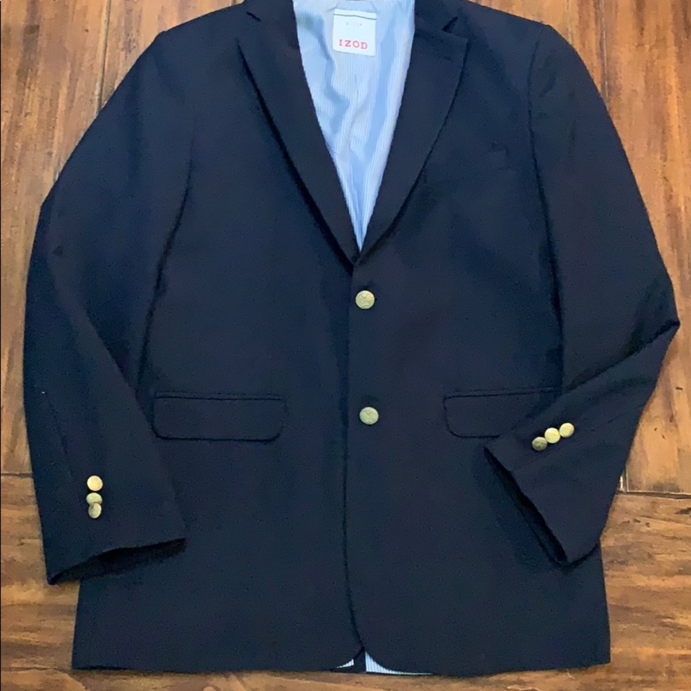 Classic blue blazer with gold buttons